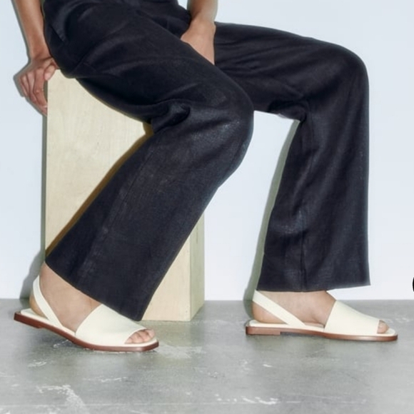 NWT Zara Flat White Leather Slider Sandals With Heel Strap Size EU 38 Stud Detai - Picture 2 of 16